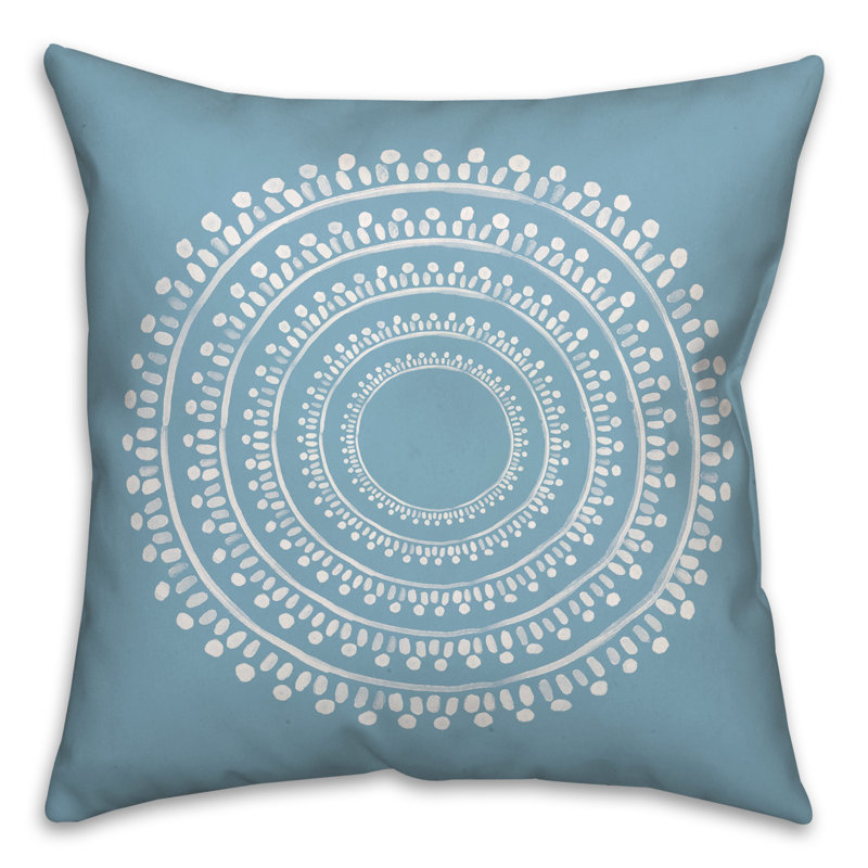 Centred Boho Circle Outdoor Throw Pillow, 16" x 16", Blue
