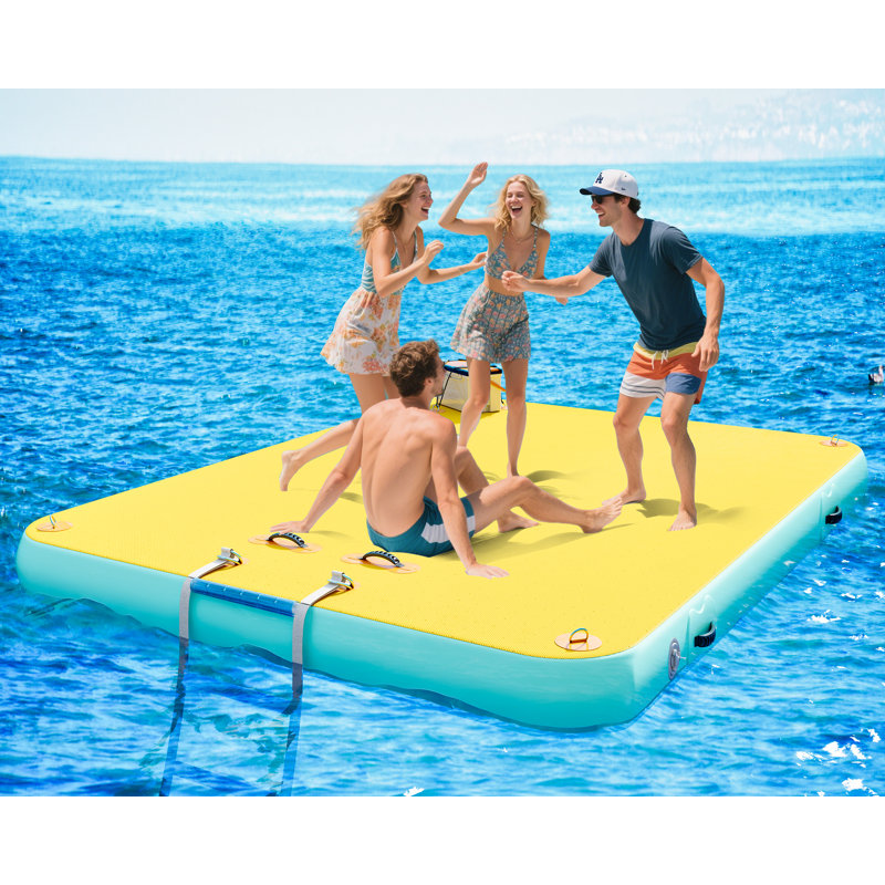 Quai flottant gonflable AMERLIFE, Jaune / bleu pâle, H 5,9 po x l 97 po x P 74 po