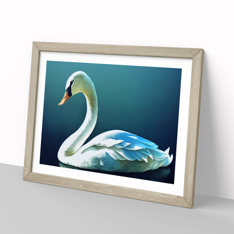 Swan - Single Picture Frame Print, 34cm H x 46cm W x 2cm D, Oak Framed