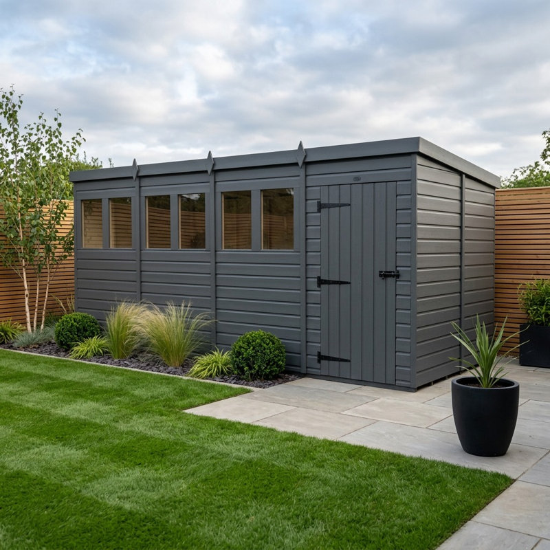 Total Sheds 16ft x 7ft Composite Pent Garden Shed - Single Door - With Windows - EPDM Rubber Roof - UK Manufactured