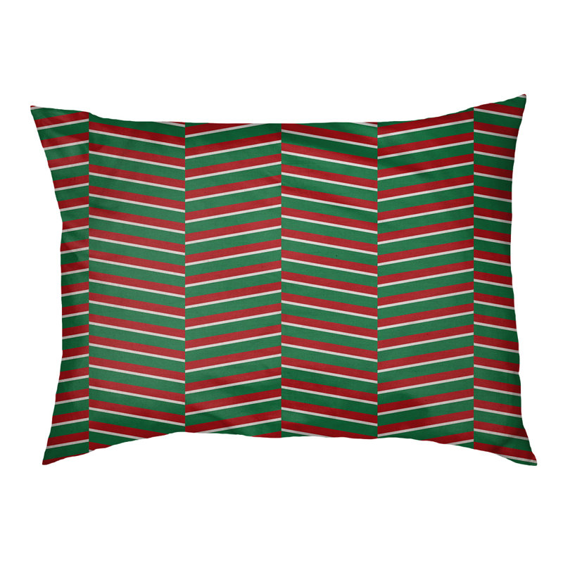 Coussin extérieur pour chien à rayures à rayures en rupture fête, Grand (l 40 po x P 30 po x H 7 po), Rouge / Vert