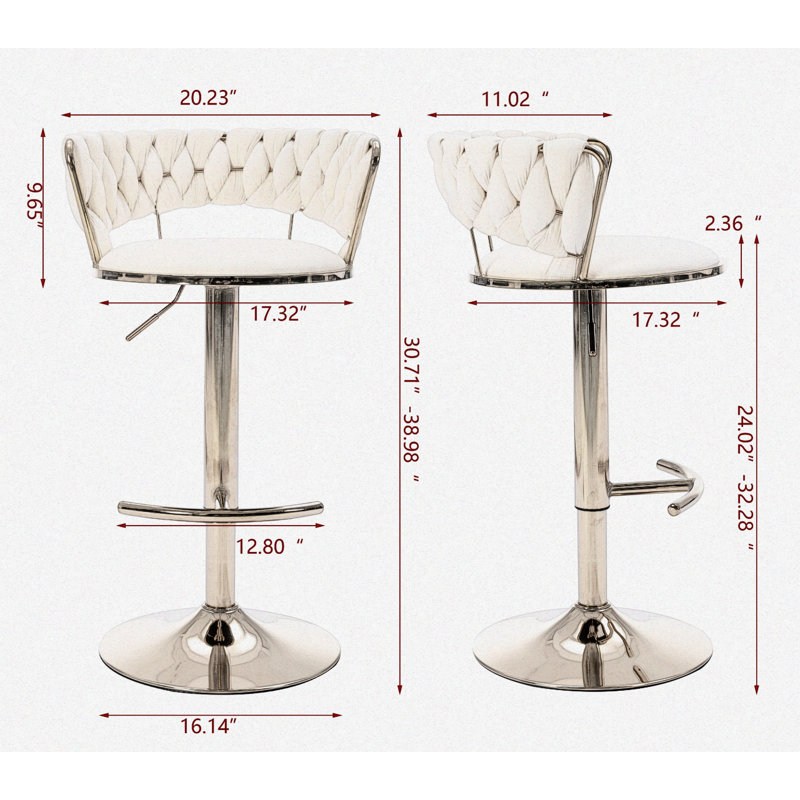 Tabourets de bar pivotants à hauteur réglable Antebi, Crème