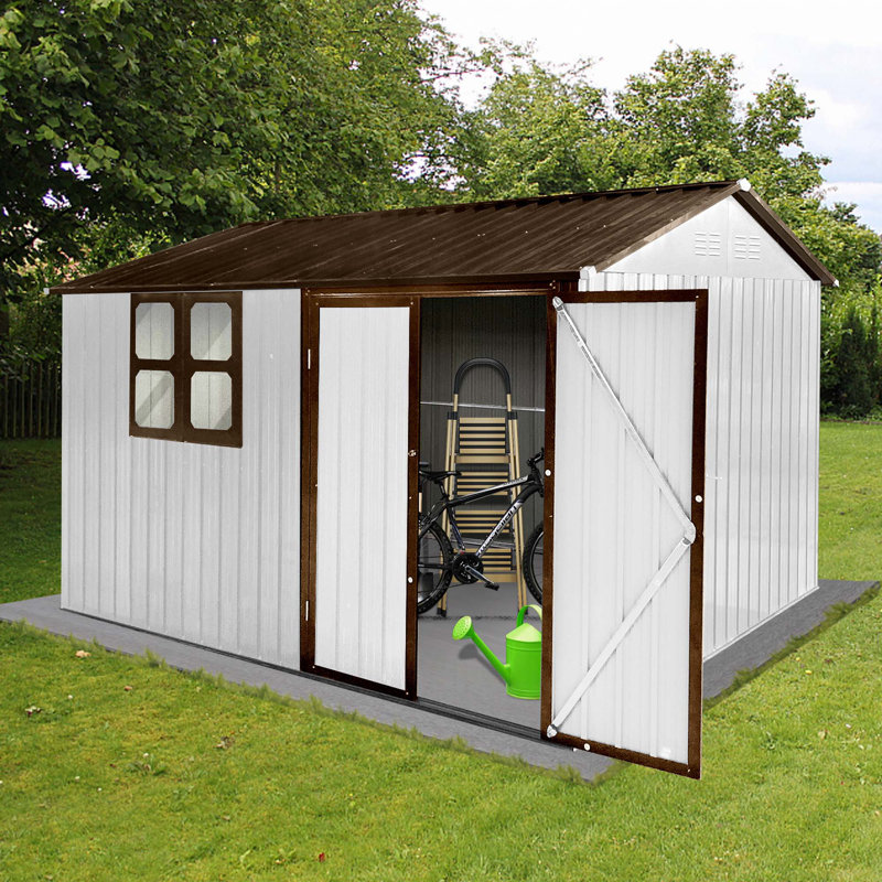 Metal garden sheds outdoor storage sheds with window, White/Gray