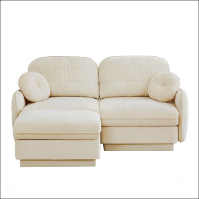 Chenille Cloud L-Shaped Loveseat Sofa with Movable Ottoman, Deep Seating, Exquisite Pillows, and Recessed Base Frame, Easy Assembly, Cream Beige