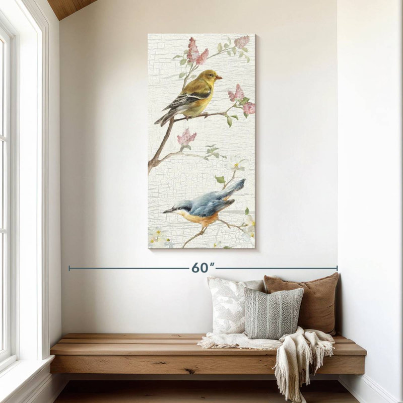 Panneau d'oiseaux rétro I, H 48 po x l 24 po