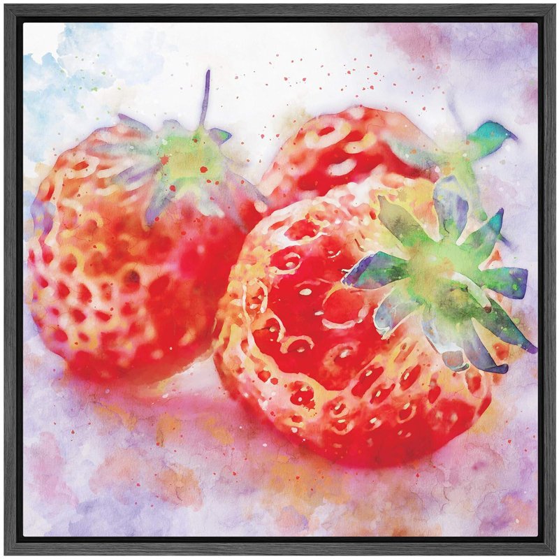 Aquarelle, éclaboussure, fraise, trio de fruits, réalisme, nature rustique, détente / calme, néon multicolore, impression sur toile