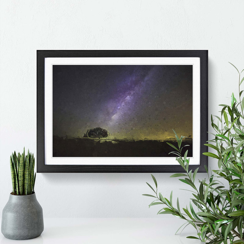 Tree Beneath the Milky Way in Abstract - Framed Print, 60cm H x 91cm W x 2cm D, Black