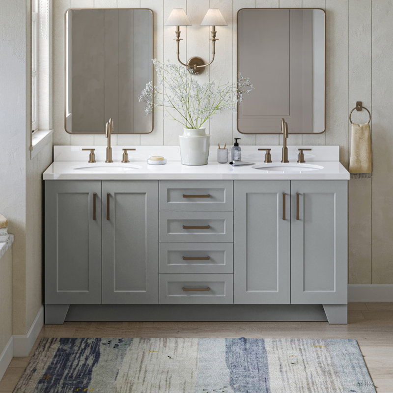 73 IN.  Single Bathroom Vanity, Oval, Gray,  White Quartz