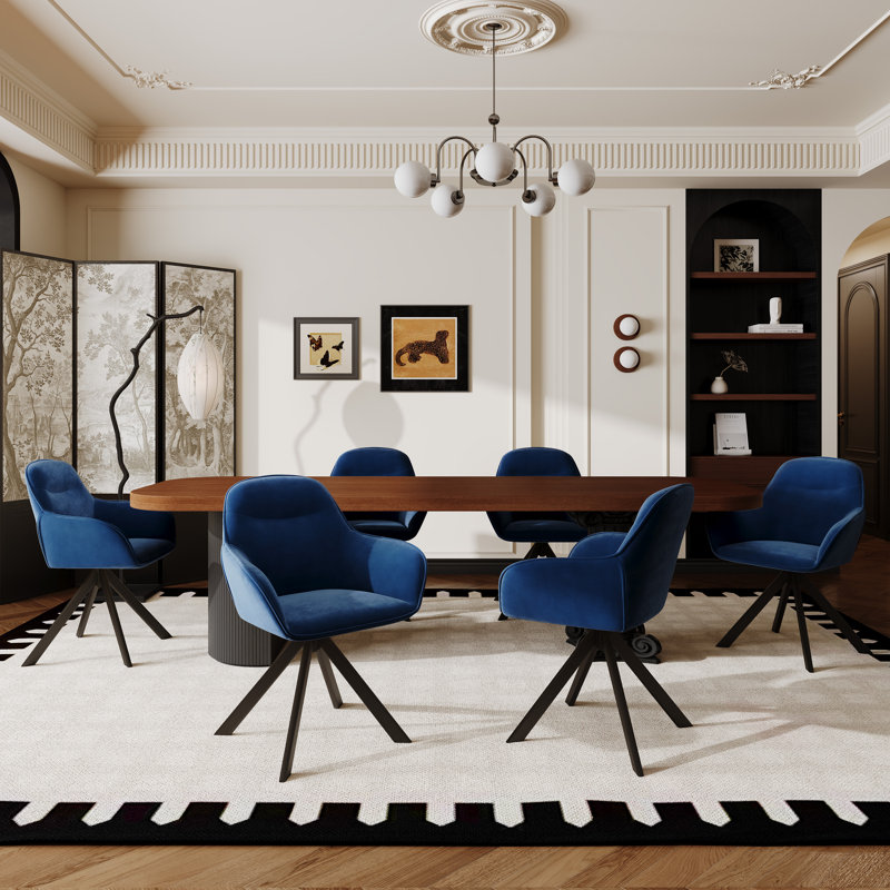 48.5cm H Swivel Upholstered Dining Chairs- Ergonomic Back, Blue Velvet