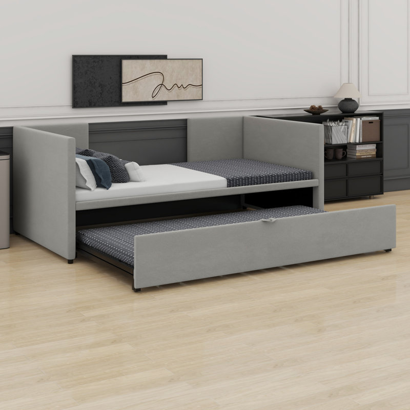 Shamina Upholstered daybed with Pop Up Trundle, Grey