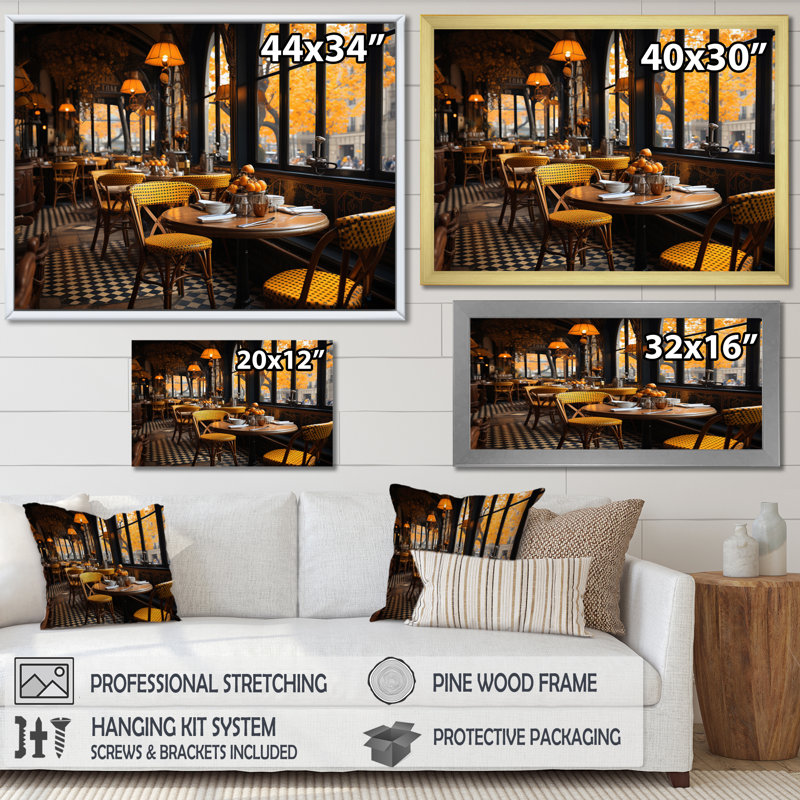 Markeia France Parisian Cafe Charm II - France, art mural, H 12 po x l 20 po x P 1 po, Cadre doré simple