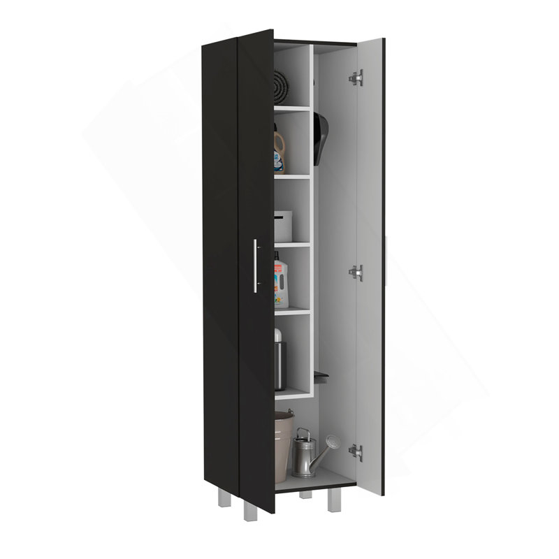 Nala Cleaning Cabinet, Double Door, Four Legs, Five Shelves -Black, Black