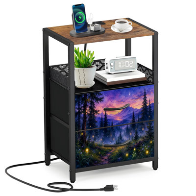Table de chevet 2 tiroirs en tissu avec station de charge Mystical Forest