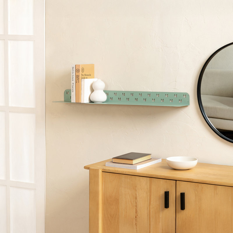 Kobin Metal Wall Mounted Floating Display Shelf, Sage Green, 3" H x 36" W x 6" D