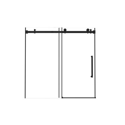 Matte Black Frameless Sliding Tub Shower Door 56-60"W x 60"H 6mm Tempered Glass Stainless Steel Handle Square Tube Track