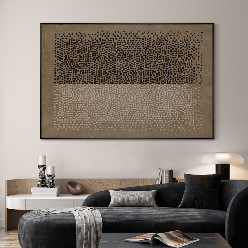 Très grand art mural imprimé sur tissu - contraste moderne neutre à deux tons avec motif taupe et noir pour le salon ou la chambre à coucher - «Assemblage requis du cadre (cadre non fini)»