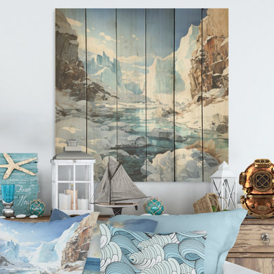 Île de charme de glacier en hiver I - Art mural en bois de glacier sur bois de pin naturel