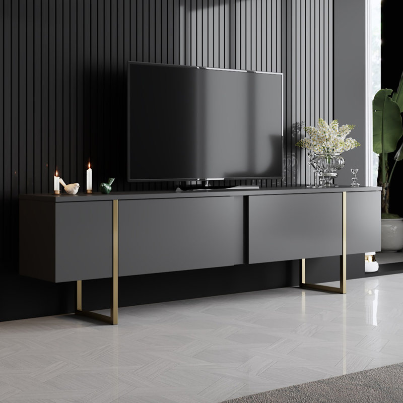 Jimi Unfinished TV Stand for TVs up to 60", Black/Gold