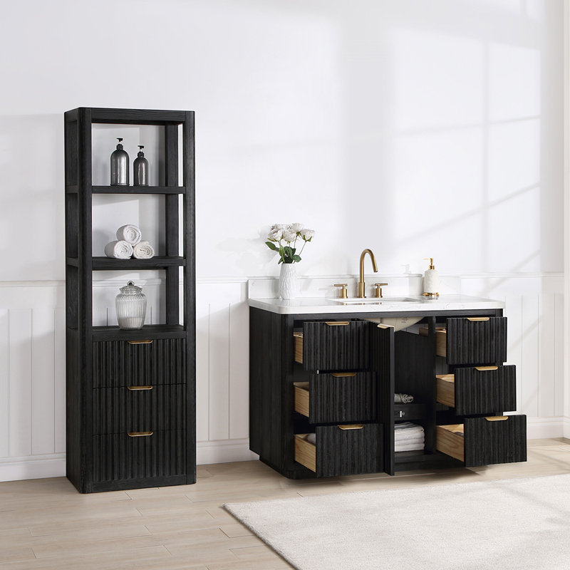 Ensemble de meuble-lavabo simple 48 po Adela, Noir, noir, noir, noir, Blanc / Blanc, Doré