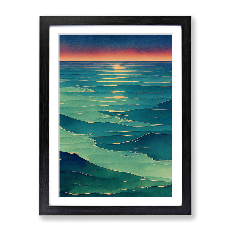 Watercolour Ocean Vol.5 - Single Picture Frame Print, 34cm H x 25cm W x 2cm D, Walnut