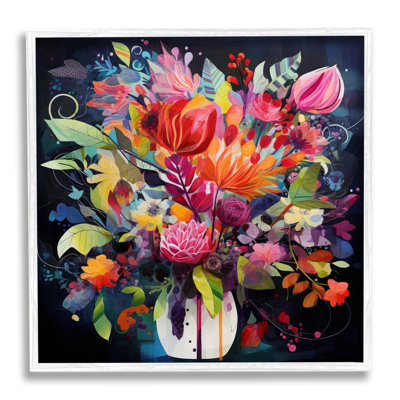 Bb-253 - Fleurs modernes encadrées sur fond bleu sur bois par Lazar Studio