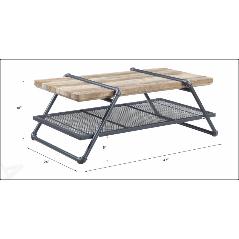 Table basse Brantley Oak & Sandy Gray avec cadre en bois composite durable et structure en métal pour un style industriel rustique