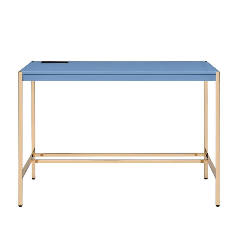 Bureau d'écriture rectangulaire avec port USB, 30" H x 42" W x 20" D, Navy Blue/Gold