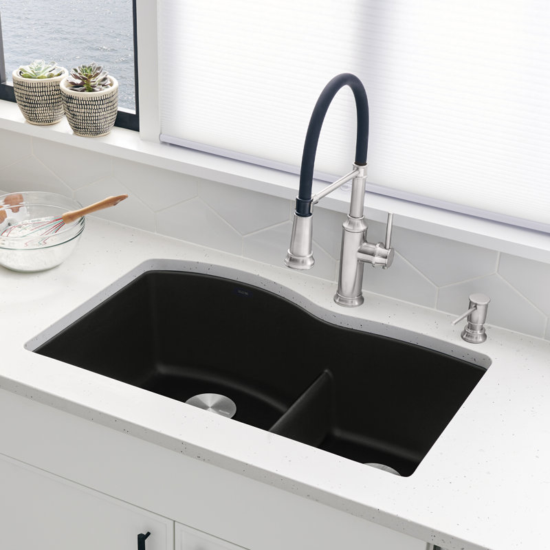 Diamond SILGRANIT 32" L x 20.88" W Double Bowl Undermount Kitchen Sink with Low Divide, Café