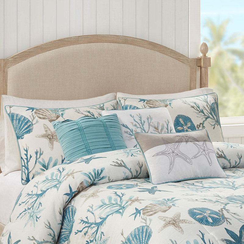 Ensemble d'édredon en satin de coton 7 pièces turquoise