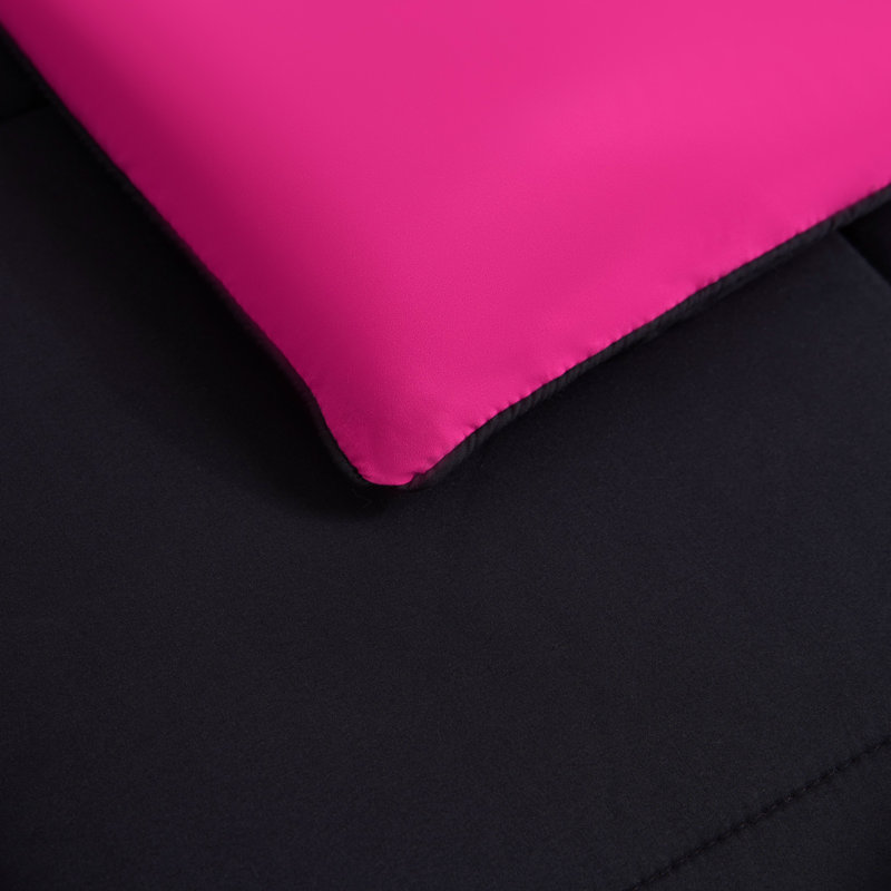 Juicy Couture Box Stitch Reversible Comforter Sets, Twin Extra Long Comforter + 1 Standard Pillow Sham, Black/Hot Pink