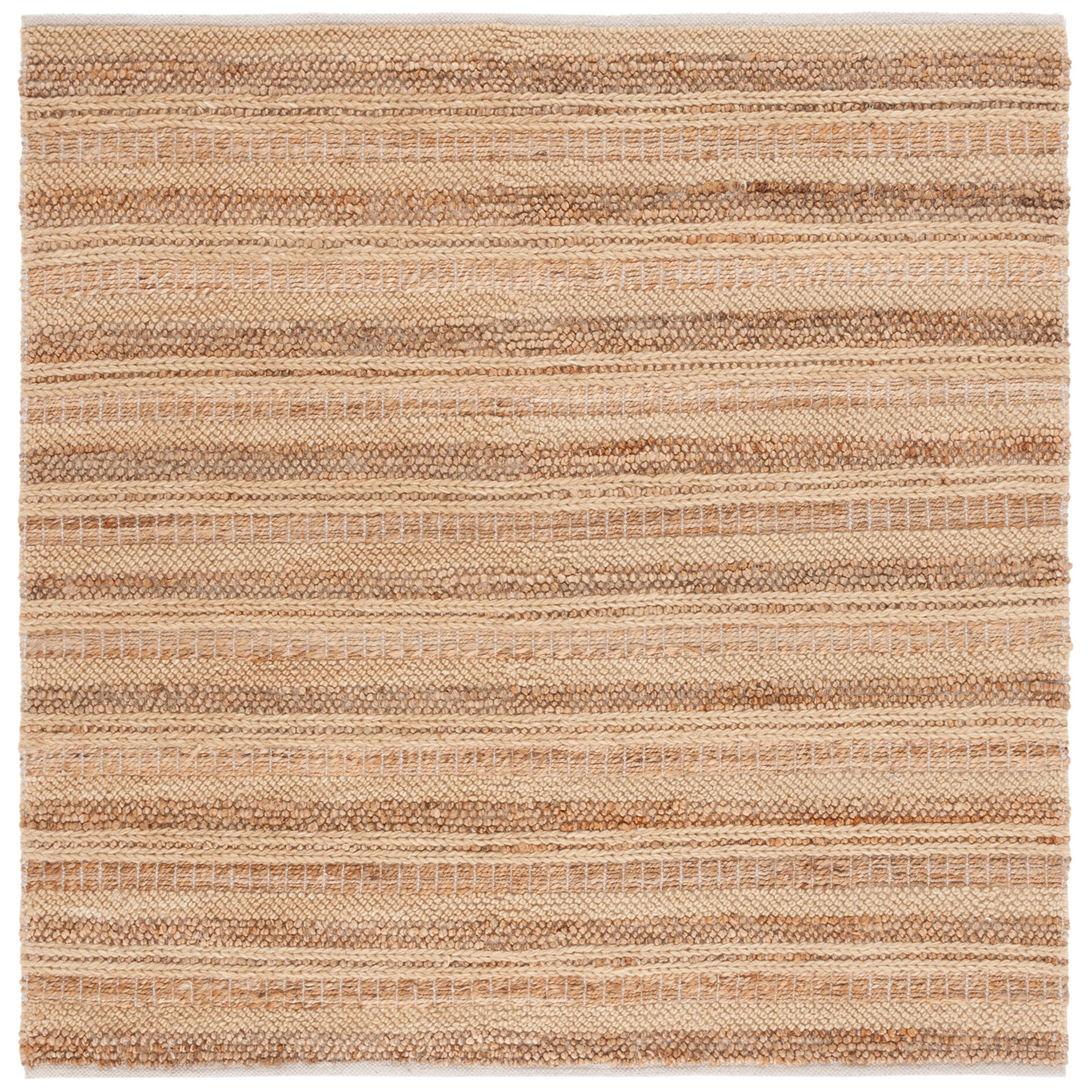 Brown Beige Hand-Woven Striped Wool Rug, Square 6'