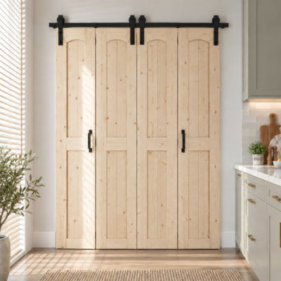 84" Solid Wood Double Bi-fold Barn doors with Installation Hardware Kit