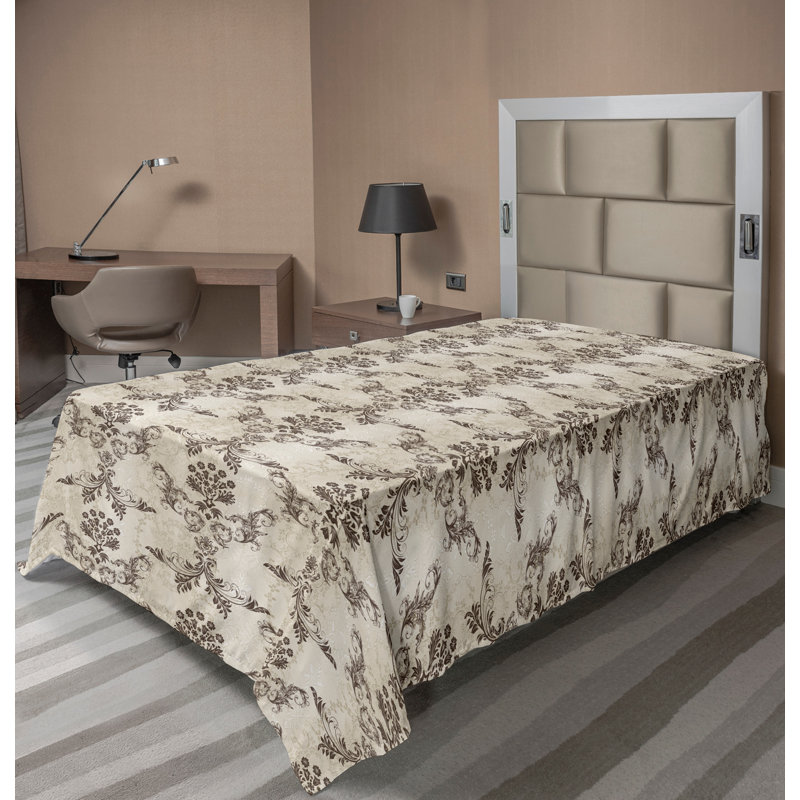 Ambesonne Print Top Flat Sheet, Twin Flat Sheet, Taupe/Tan Damask