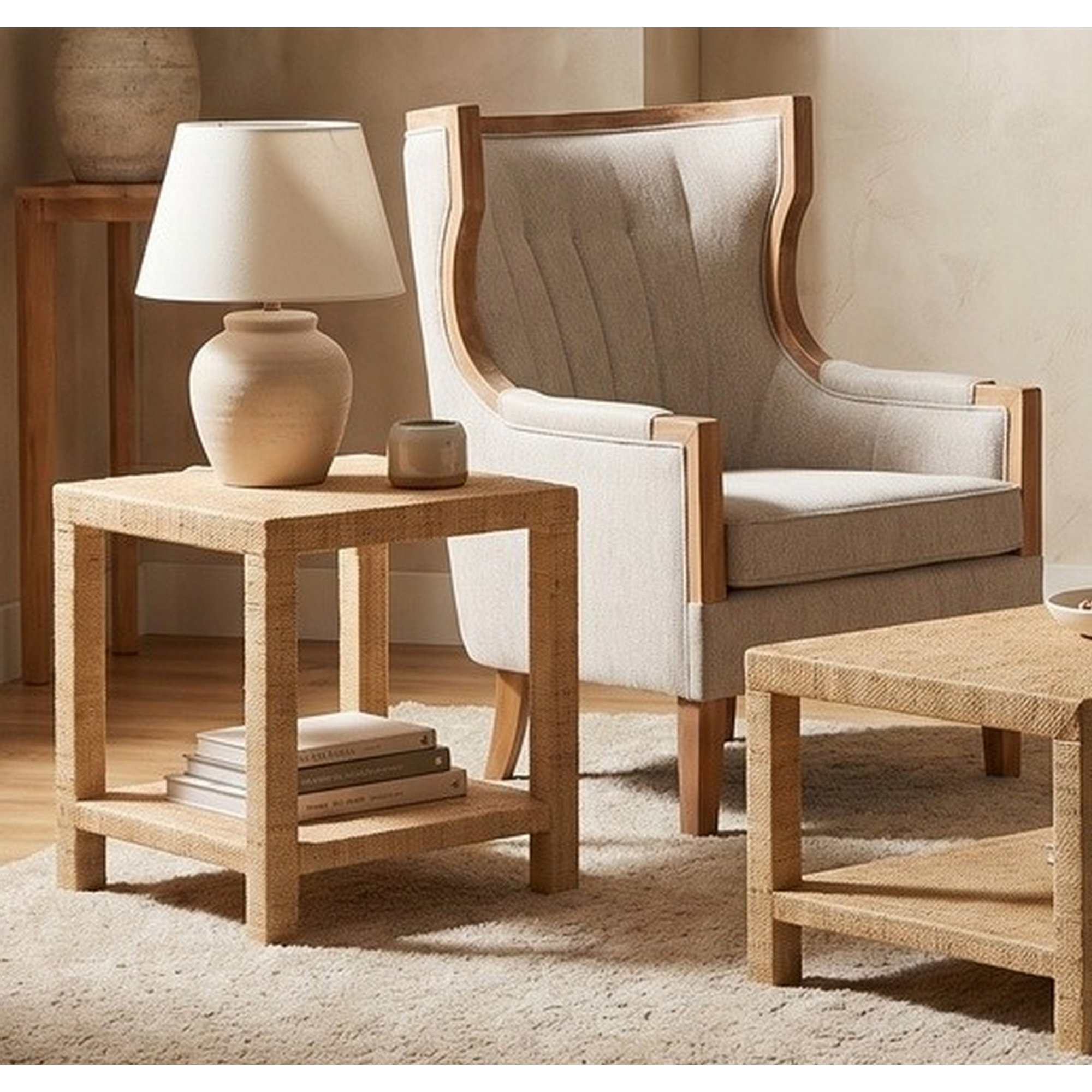 Shinda Raffia Square End Table