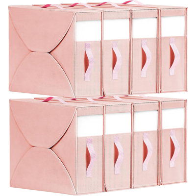 Organisateur de draps de lit et paquet de 8, organisateur de garde-robe pliable en lin avec fenêtre, boîte de rangement pour les couvertures et les housses de couette