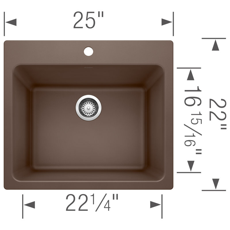 Liven Silgranit 25" Single Bowl Dual Mount Laundry Sink - Café, Café Brown