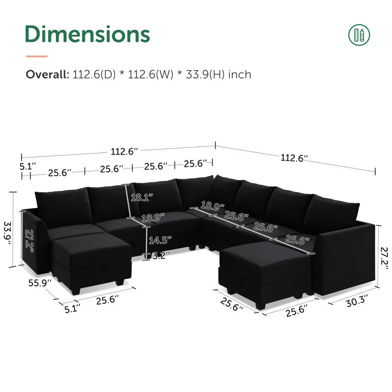 Canapé modulaire en U Berenika, Velours noir