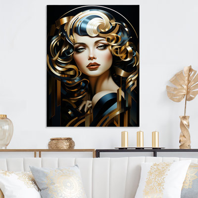 Black And Gold Glam Fashion Woman Portrait II - Woman Glam Metal Wall Art