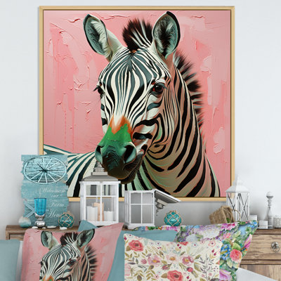 Rose et vert Boho Zebra I - art mural animal zèbre