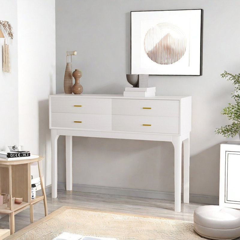 Console moderne en bois massif avec 4 tiroirs, H 35,43 po x l 47,24 po x P 13,78 po