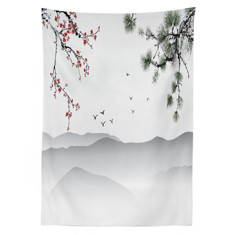 Chinese Painting Artwork Tablecloth, 84" L x 60" W