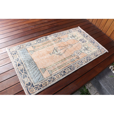 Handmade Vintage Turkish Prayer Rug Small Area Wool Oushak Rug Ideal for Gifting and Home Decor