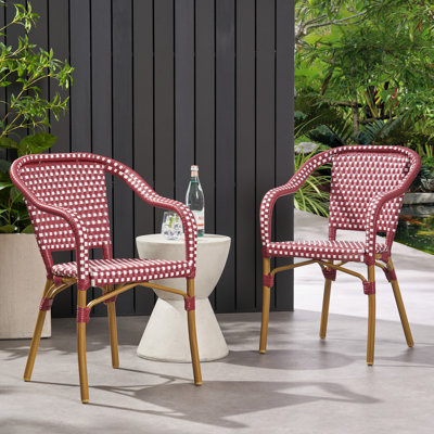 Ensemble de 2 chaises bistro French Country, fauteuil avec armature en rotin et aluminium, résistant à la rouille et résistant aux rayons UV et capacité de 300 lb, pour patio