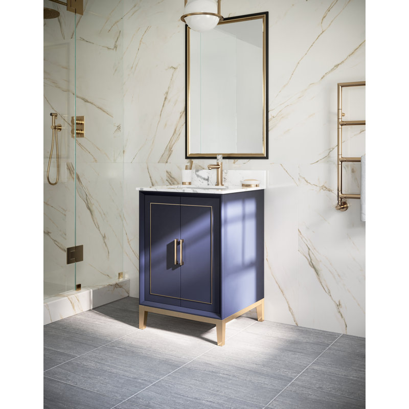Gracie 24'' W Single Vanity, Carrara Marble/Single Faucet Mount, Pacific Blue