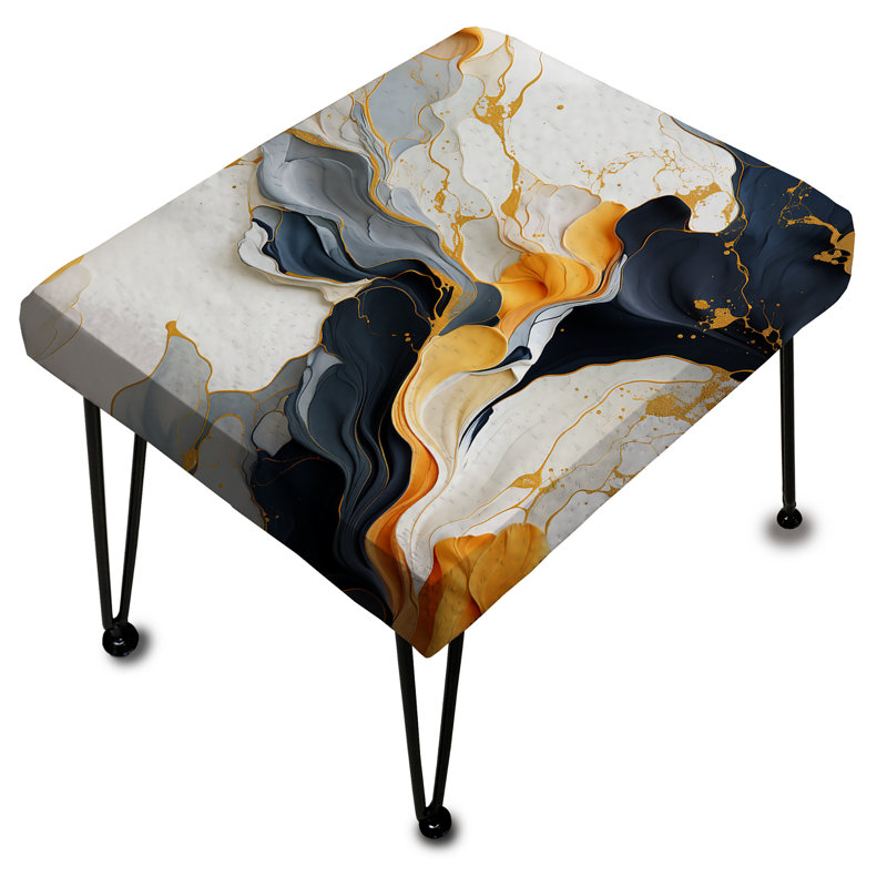 Gold And Black Bohemian Flair Marble Fusion - Marble Rectangle Ottoman