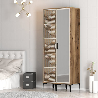 Modern Wardrobe with 100% Melamine Coated Particle Board, Walnut & Cream Finish, 31.5 x 79.2 x 18.7 inches | Durable Design, Rustic & Geometric Style, Perfect for Organizing Clothes & Accessories in Your Home