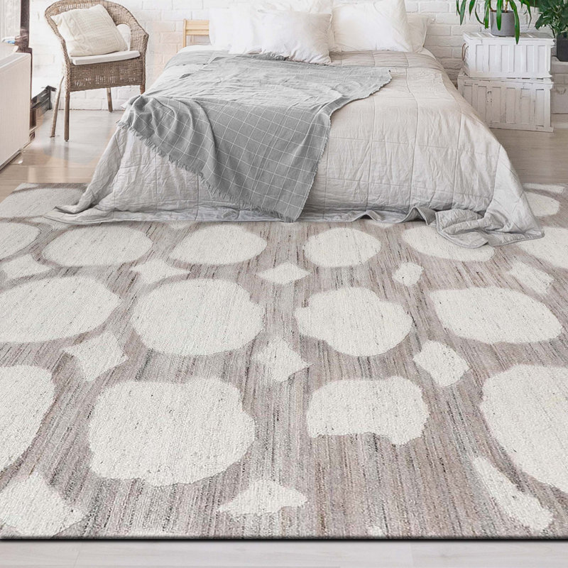 Tapis gris / blanc noué à la main de haute qualité, Rectangle 8 pi x 10 pi