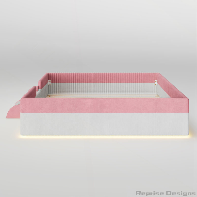 Lit rembourré avec clôture et lumières DEL, Queen, Rose et blanc