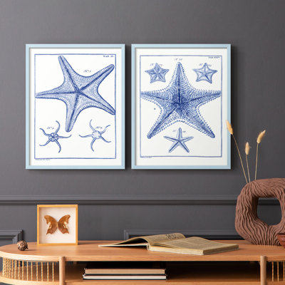 Blue Sea Stars VII - reproduction encadrée de qualité supérieure - prête à être accrochée - aucun clou requis - aucun clou requis