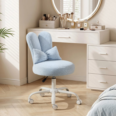 Adjustable Bow Teddy Fabric Bunny Ear Swivel Accent Chair Office Chair For Home Office Vanity